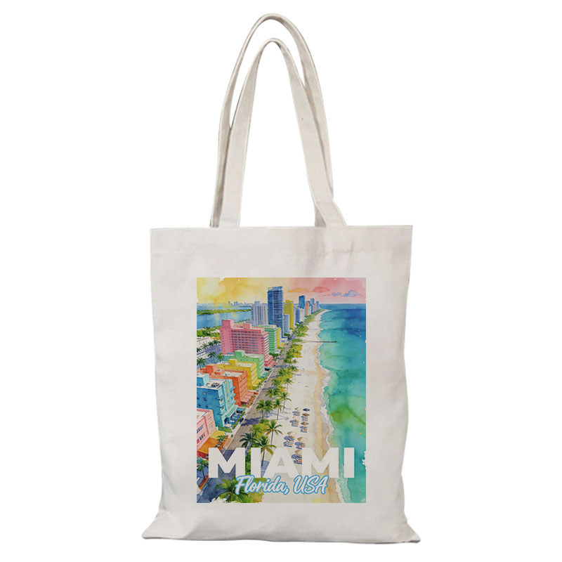 [Lucky _ Luck] Túi vải du lịch sáng tạo văn hóa Miami của Mỹ Túi xách City American Miami City Túi v