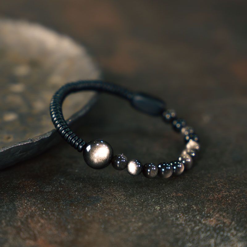 Dây Tay Bạc Obsidian Obsidian Bện Nam Nữ Dây Tay Đen