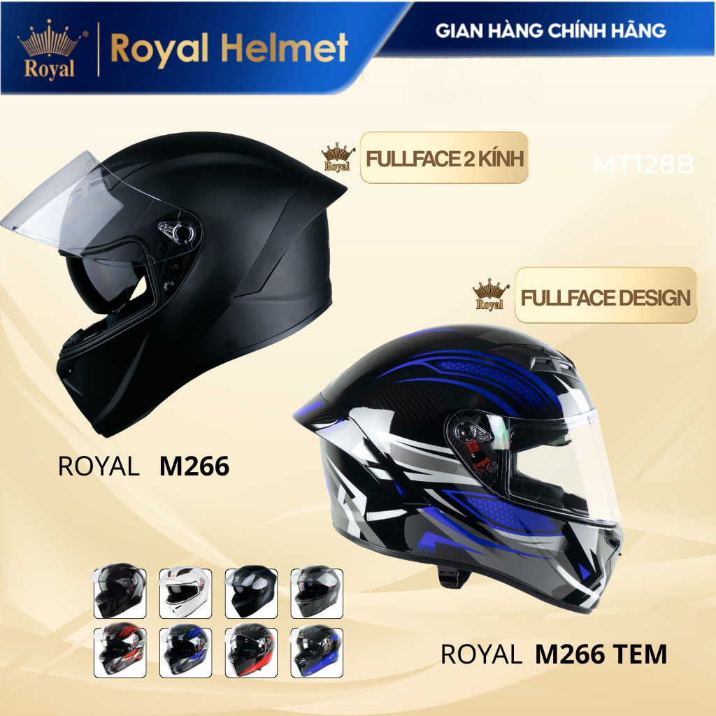 Mũ Bảo Hiểm Fullface Royal Series M266 Và M266 Design 2 Kính Hiểm Trùm Đầu Thời Trang Phượt Nam Nữ