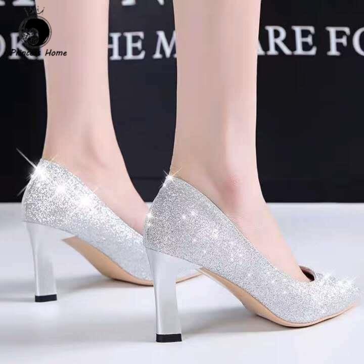 JA3 Kasut Perkahwinan 2024 tinggi kawin pengantin perempuan Giày đơn nữ mùa xuân sequin mùa thu giữa