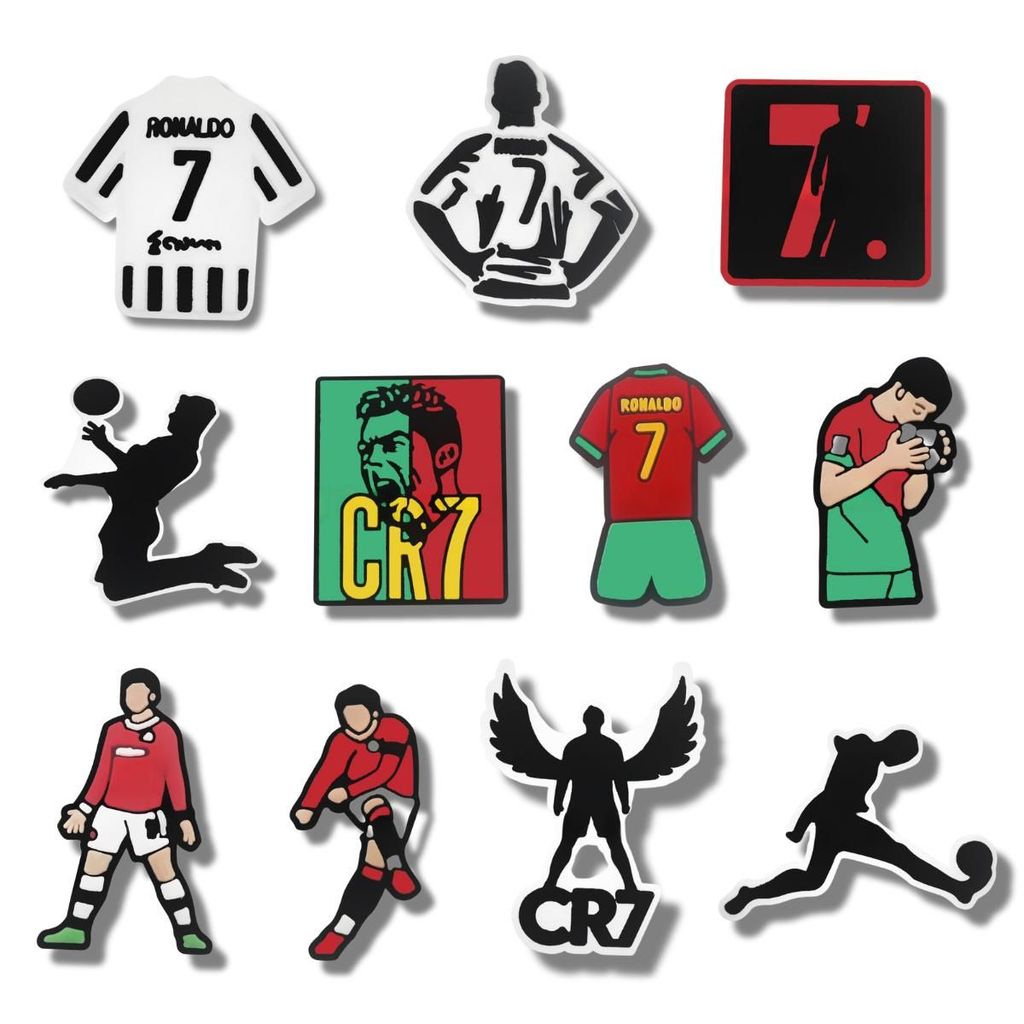 Set charm cầu thủ RONALDO gắn dép cross, Nút gắn sticker bóng đá CR7 dép cross trang trí cham 2D nhự