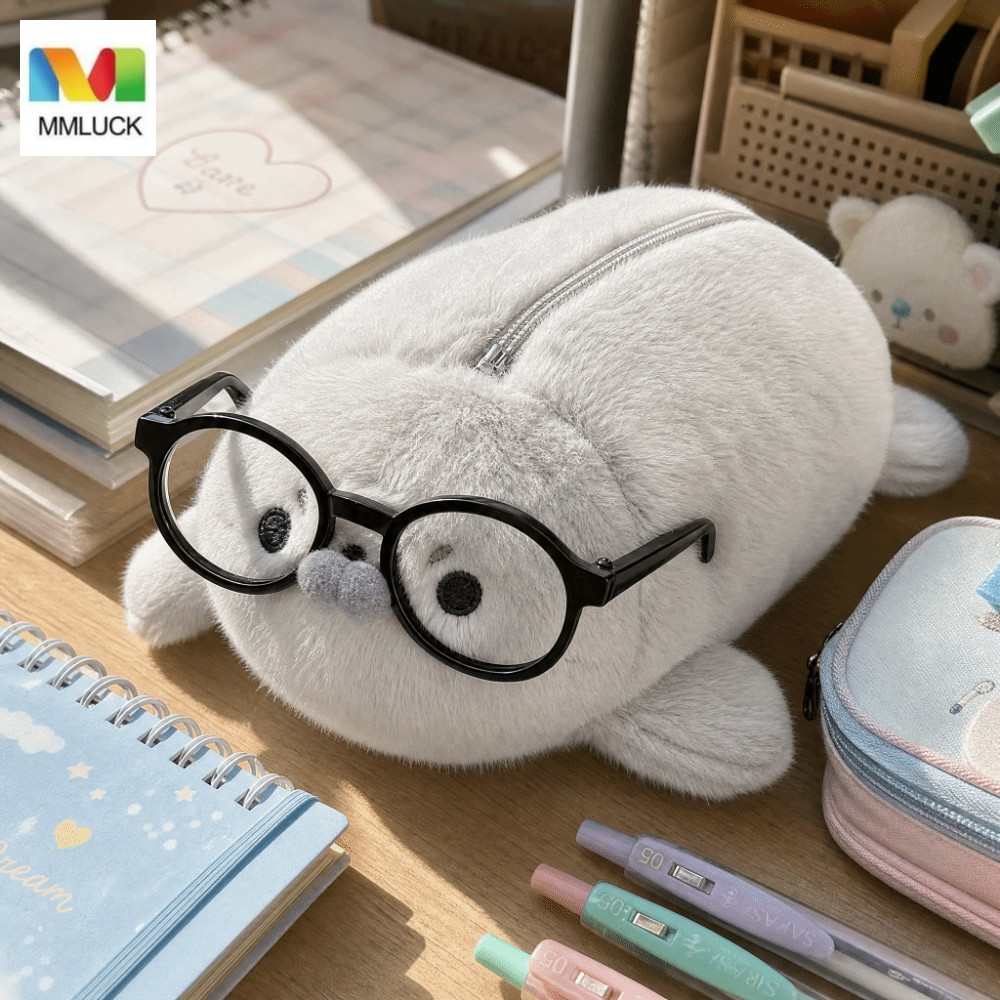 MMLUCK Little Seal Pencil Case, Animal Plush Material Seal Doll Pen Pouch, 3D Dung Tích Lớn Mô Phỏng