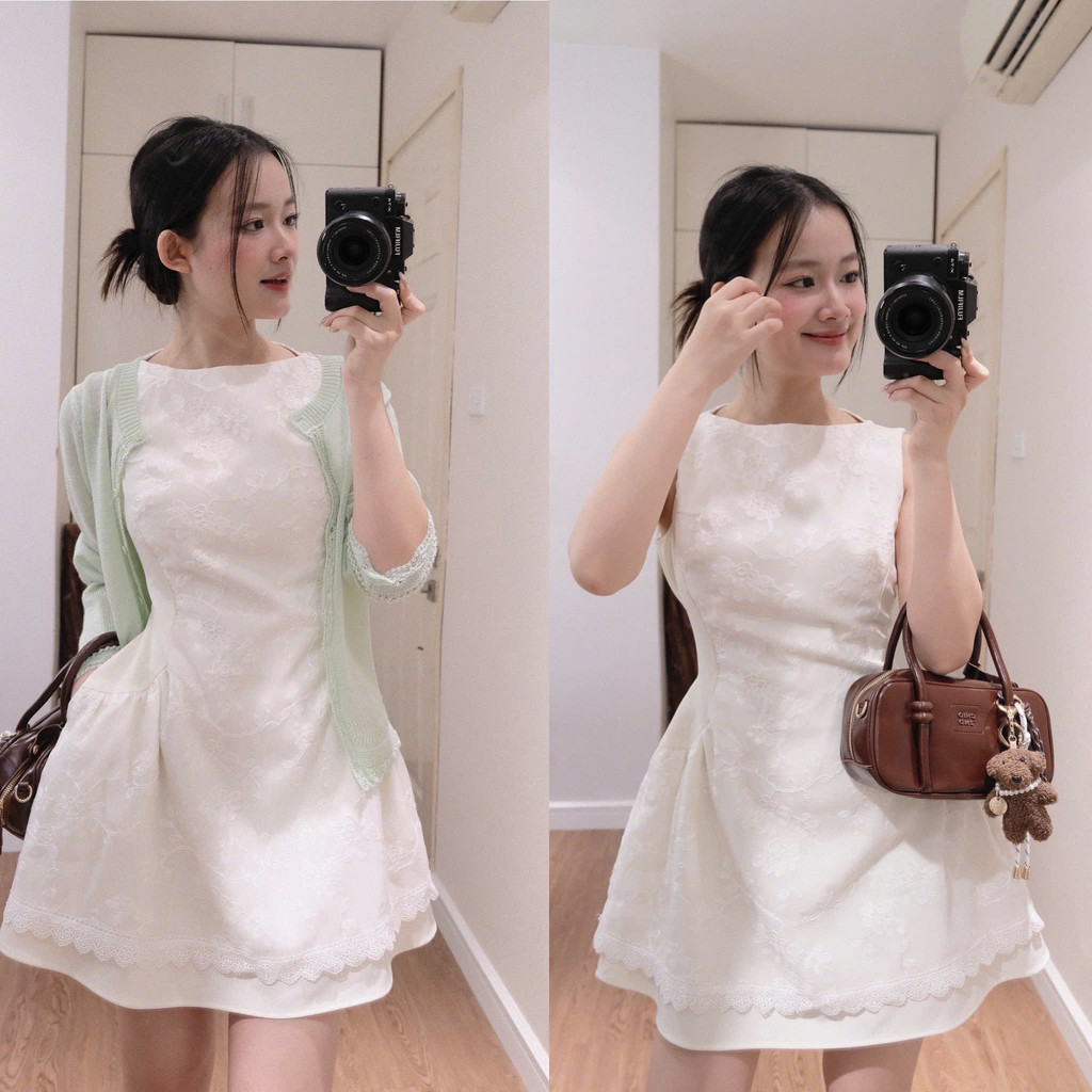 Váy xoè dáng ngắn style Hàn Quốc, chất boi thêu hoa mềm mát, ít nhăn( Ảnh+video SHOP QUAY. CHỤP) nan