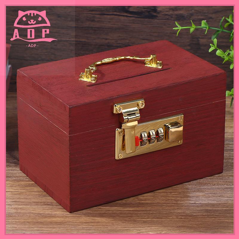 [ADP] Hộp Gỗ Mật Khẩu Lo Tiết Kiệm Tiền Hộp Đựng Tiền Xu Heo Đất Có Lo Hộp Kho Báu Cho Thẻ Dollars C
