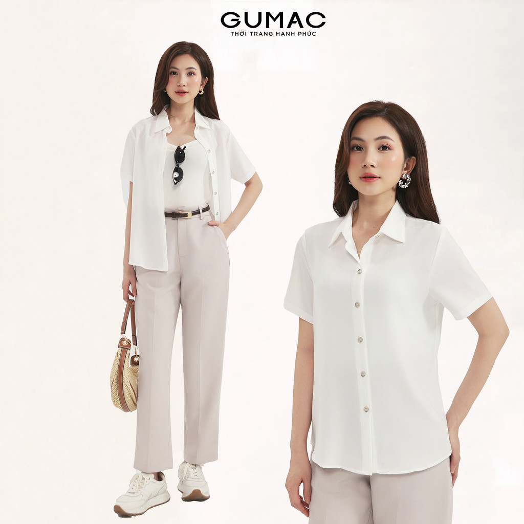Áo Sơ Mi Nữ GUMAC Áo Kiểu Công Sở Tay Ngắn Trơn Basic Chất Lụa Mango Mềm Mịn Cao Cấp BAE00002 | BigBuy360 - bigbuy360.vn
