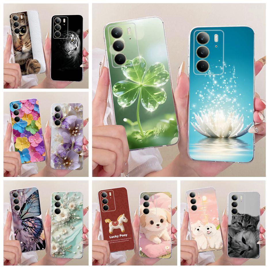Dành Cho Realme C75 C75x Ốp Lưng RMX3941 Sang Trọng May Lá Hoa Sơn Bao Silicon Mềm Cho Realme C75x C
