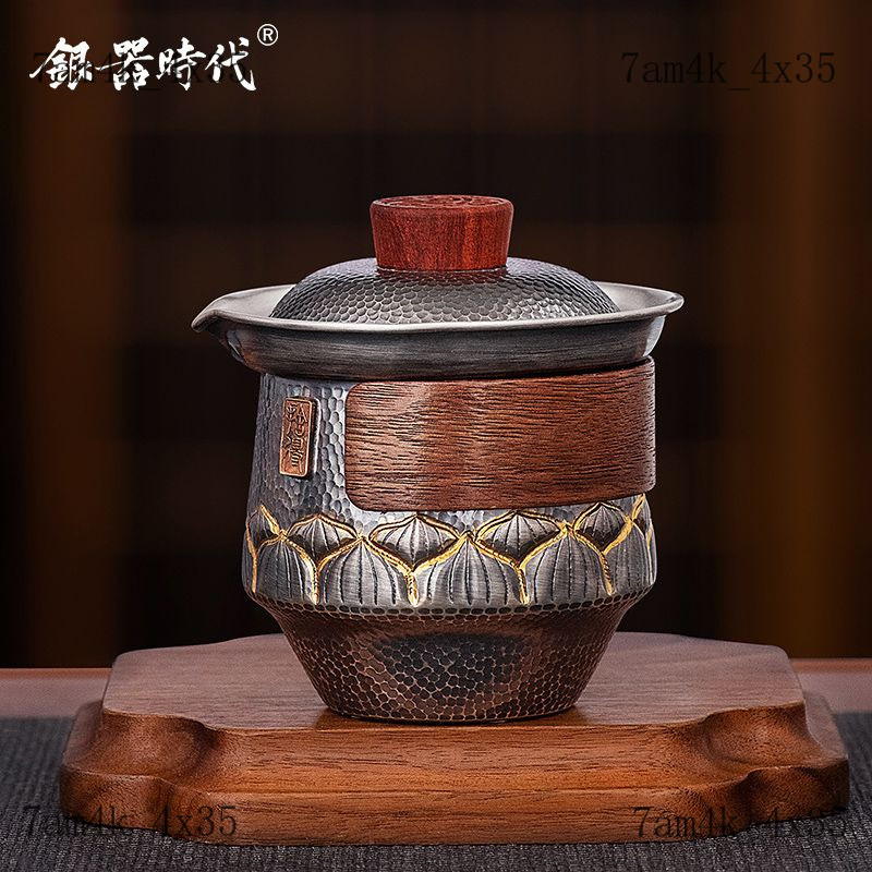Bộ ấm tràBộ ấm tràThời đại bạc Nồi bạc999Ấm trà có đế hình hoa sen, gaiwan, bộ trà kung fu, ấm trà b