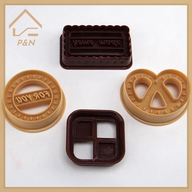 [P & N} Bộ 4 Bánh Quy Tròn Vuông Bộ Cắt Bánh Quy Bánh Mì Fondant Khuôn Bánh Dụng Cụ Nướng Bánh Khuôn