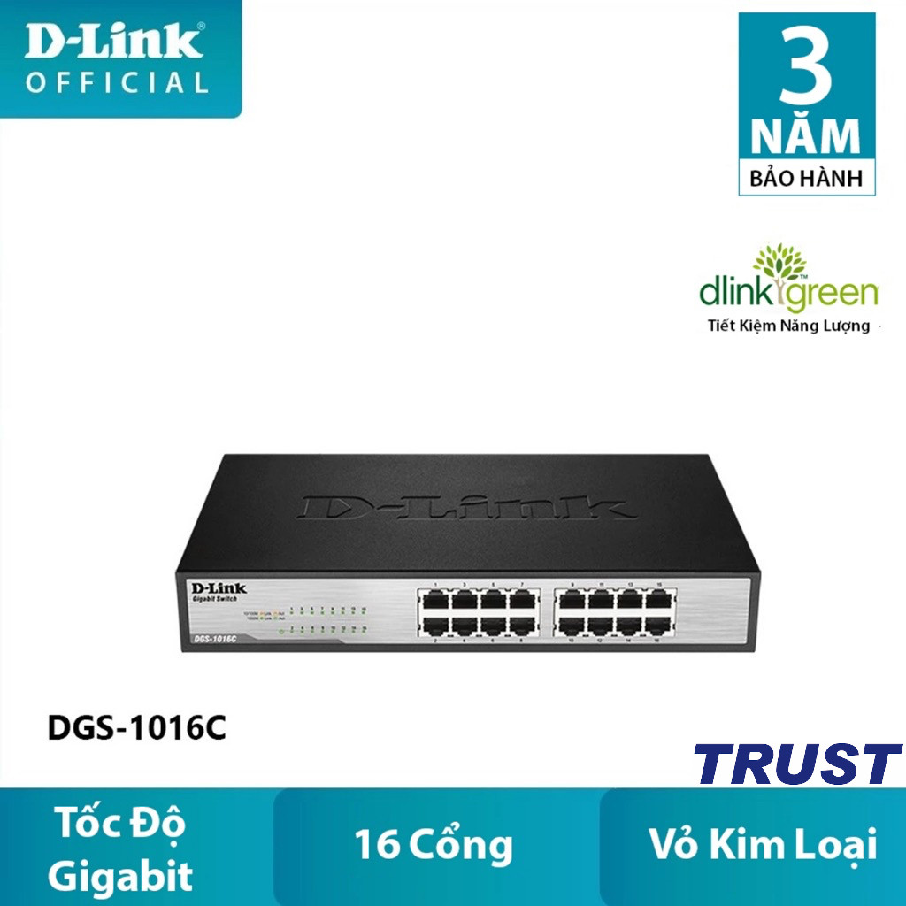 Switch D-Link DGS-1016C | Bộ chuyển mạch 16 cổng Gigabit LAN | 10/100/1000 Mbps