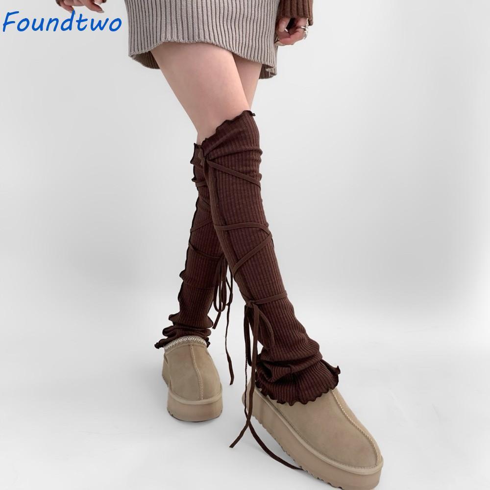 FOUNDTWO Loose Socks Foot Cover, Dây cao đến đầu gối Selvedge Balletcore Leg Warm Warm Boots Cover S