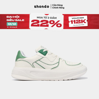  Giày Sneaker Nam Nữ SHONDO Classic 2 Êm Chân Thời Trang Màu Trắng Viền Xanh S2C0141 