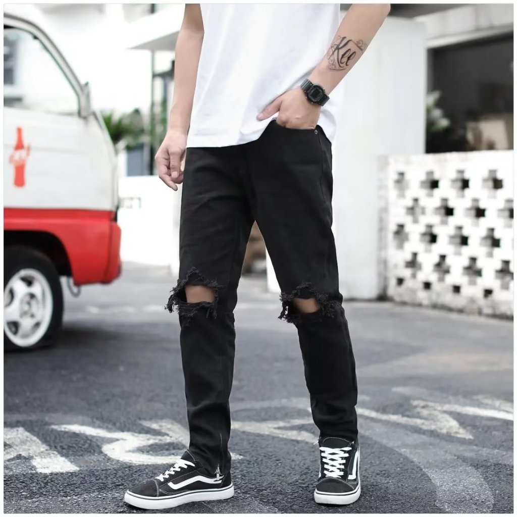 FOG Phong Cách Retro High Street Rách Quần Jeans Slim fit Skinny Jeans Nam Jeans Hợp Thời Trang Nam