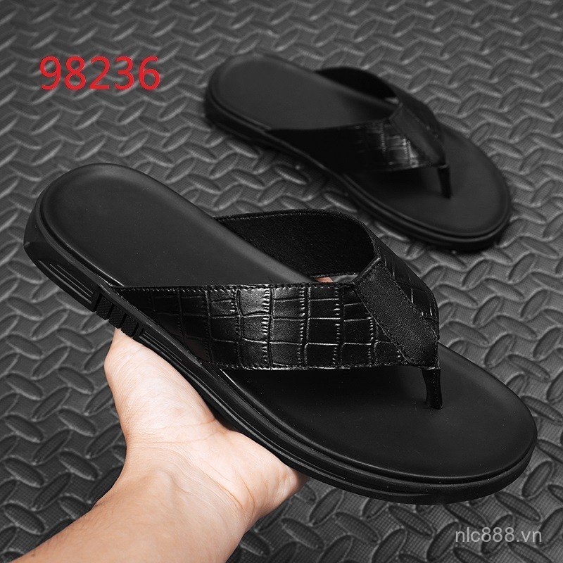 Deshuai Top Layer Da Bò Flip-Flops Cát Nam