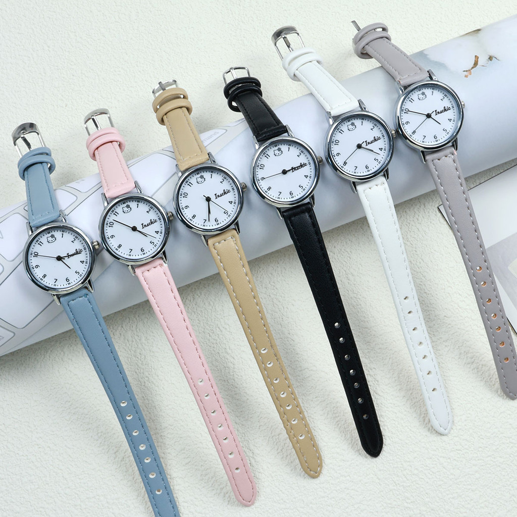 Đồng hồ nữ mặt nhỏ giả da dây mỏng dành cho học sinh trung học cơ sở - KT Cat Watch