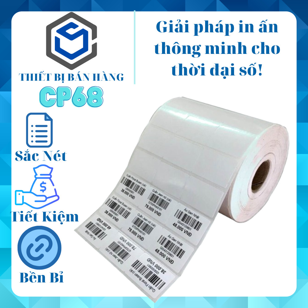 IN MỰC _ Giấy in tem khổ 35x22 mm, 3 temhàng, cuộn 50m, khổ 110mm, in mực ( 35X22 3 TEM THƯỜNG )
