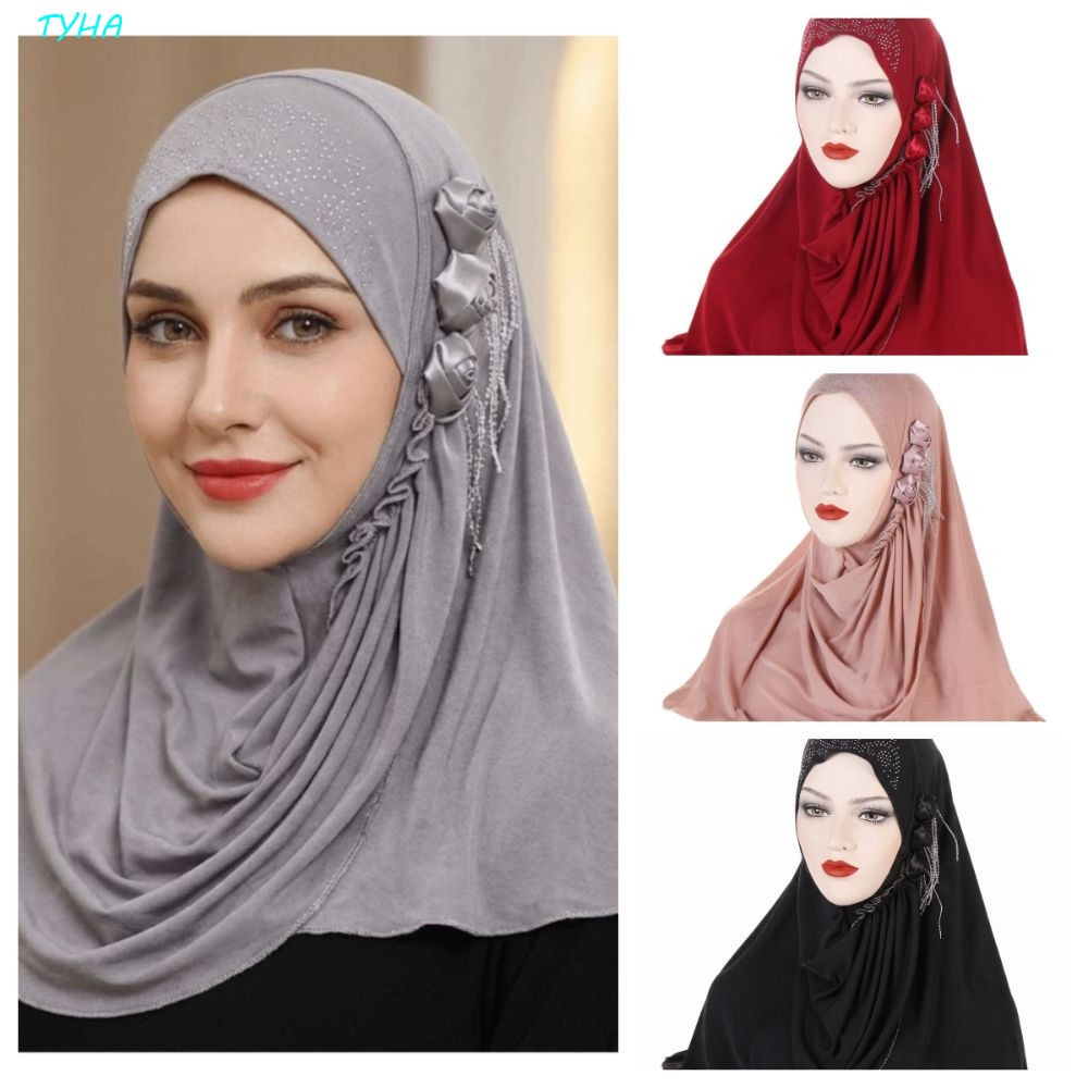 TYHA Muslim Hijab, Hijab hoa thanh lịch dành cho nữ, Hijab cầu nguyện thoáng khí cổ điển Full Cover 