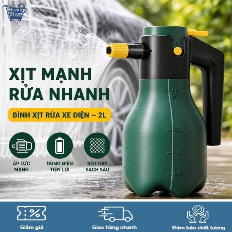 HomeyShop-Máy phun bọt xịt rửa xe dung tích 2 lít,không dây,nhiều chế độ, bền PP cho ô tô sân vườn