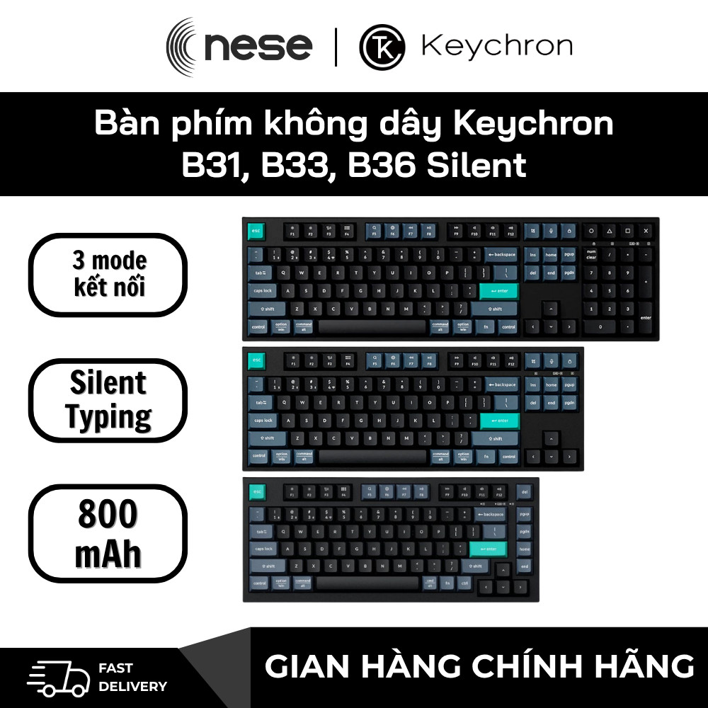 Bàn phím không dây Keychron B31, B33, B36 Silent–Êm ái,gọn đẹp,tối ưu cho học tập & làm việc
