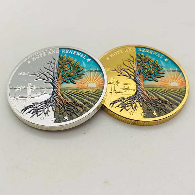 War and Peace Tree of Life Huy chương con dấu màu mạ vàng Trang trí sáng tạo Quà tặng kỷ niệm cứng /