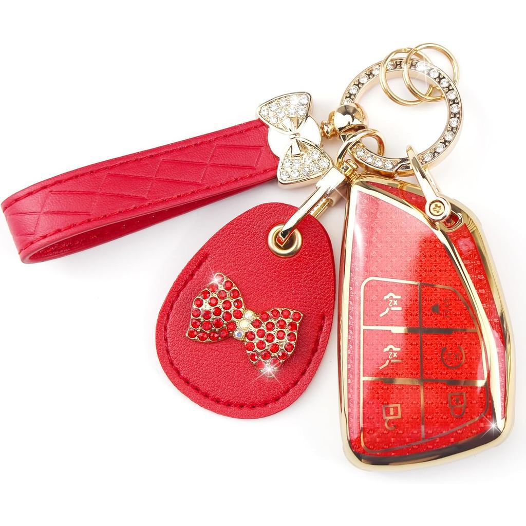 Vỏ chìa khóa có giá đỡ bằng da Tương thích với Airtag / RFID, Tương thích với Chevy Tahoe Yukon GMC 