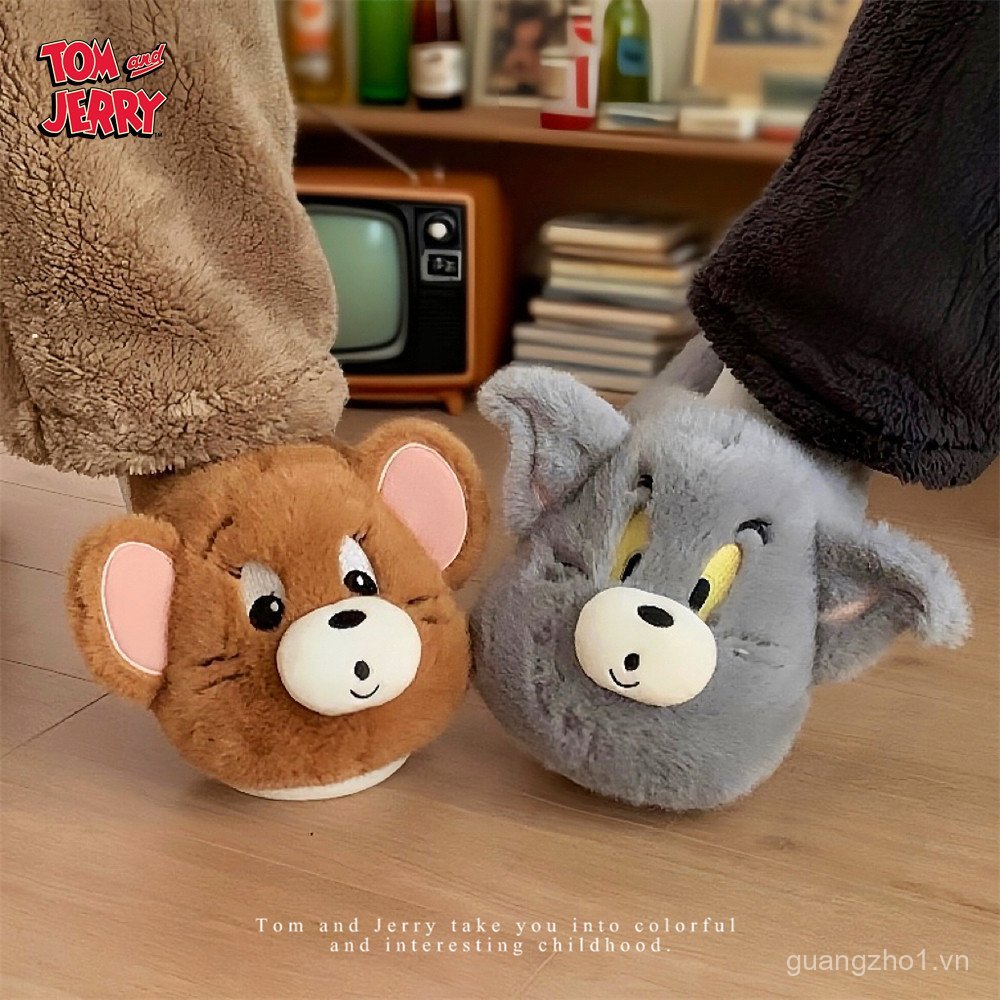 Cat and Mouse Tom Cat Jerry Mouse Dép Cotton chống trượt Giày lông dễ thương HASO