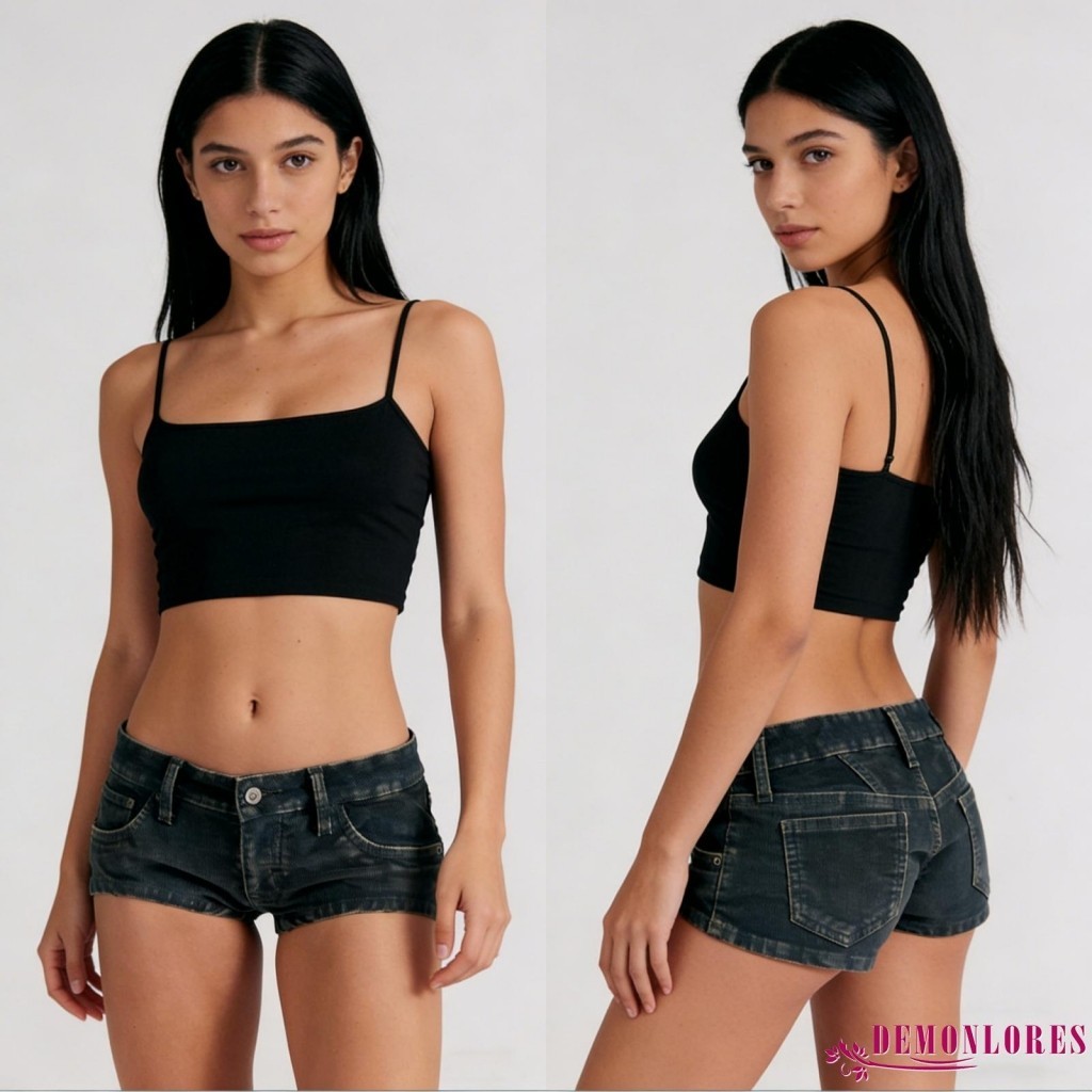 Demonlores-Nữ Mini Denim Quần Short Thường Ngày Eo Thấp Slim Fit Skinny Quần Short Dạo Phố Jean Quần