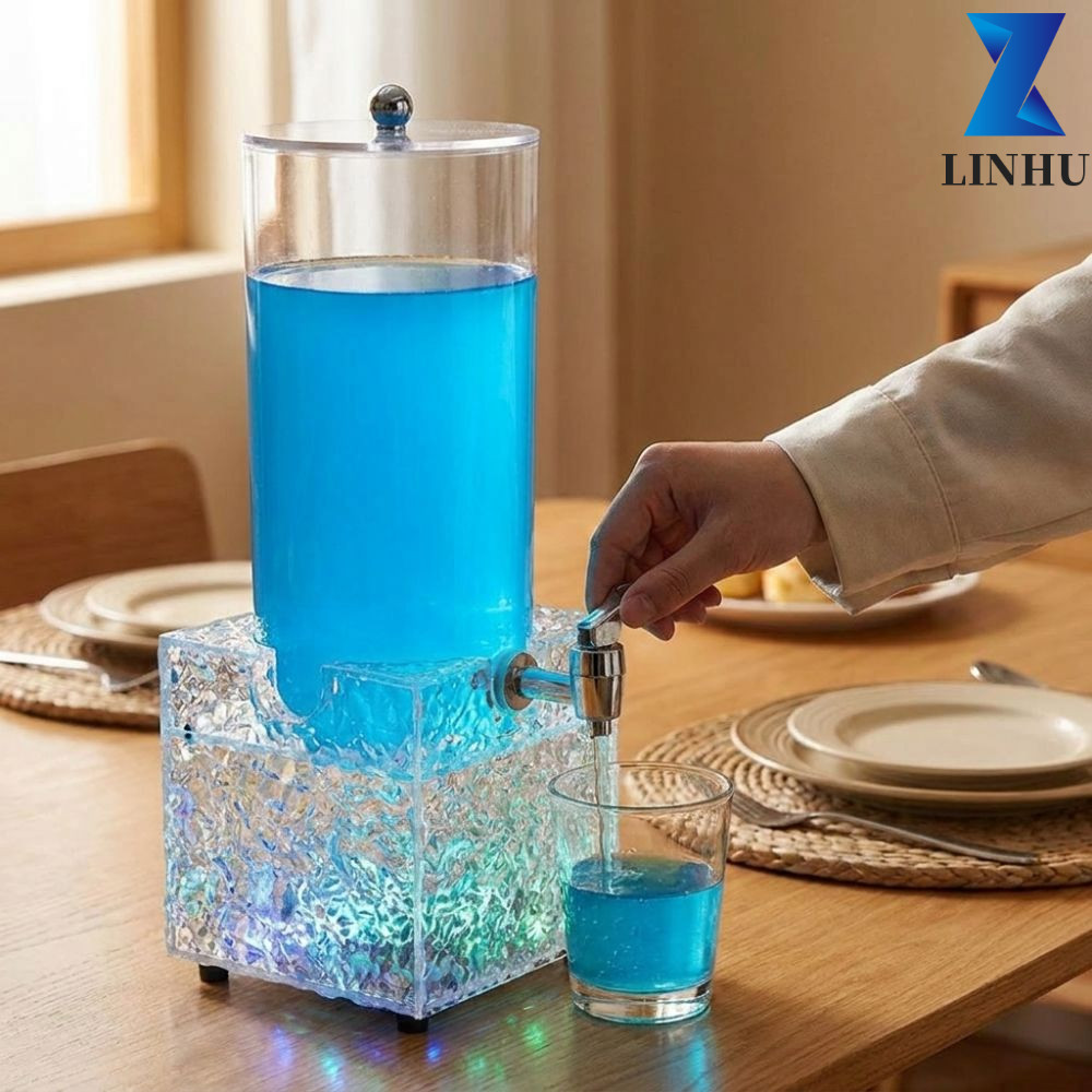 LINHU Tháp bia dạ quang LED LINHU, Hộp đựng tháp bia Acrylic dung tích lớn 2L, Máy phân phối nước ép