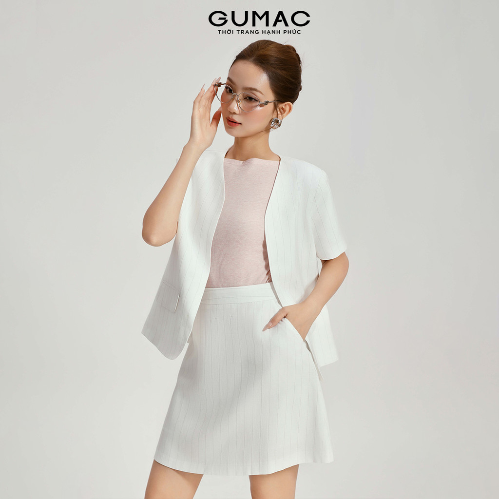Set lẻ Áo khoác blazer GUMAC form suông tay ngắn OWG04096 - OWG04097 - Chân váy ngắn dáng A xòe VG04