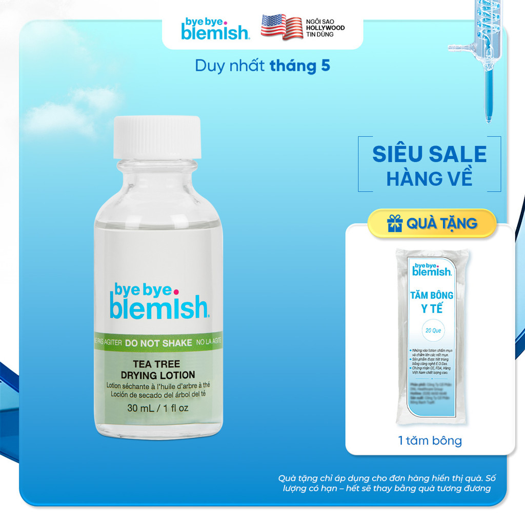 [TẶNG TĂM BÔNG] Chấm mụn Tràm Trà dành cho mụn viêm, mụn body Bye Bye Blemish Tea Tree Drying Lotion