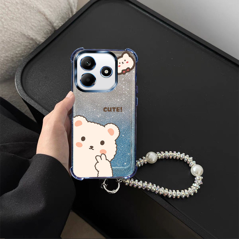 Ốp Điện Thoại Gấu Hoạt Hình Dễ Thương Với Vòng Tay Ngọc Trai Sang Trọng Giấy Lấp Lánh Có Thể Tháo Rờ