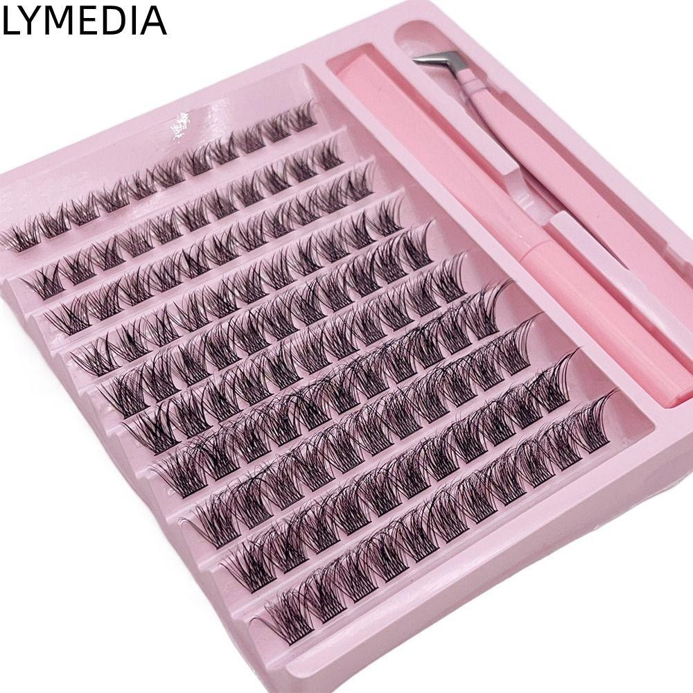 LYMEDIA Lông mi cá nhân, Chiều dài hỗn hợp với Bộ lông mi cụm keo, Lông mi giả DIY Tự sử dụng Lông m