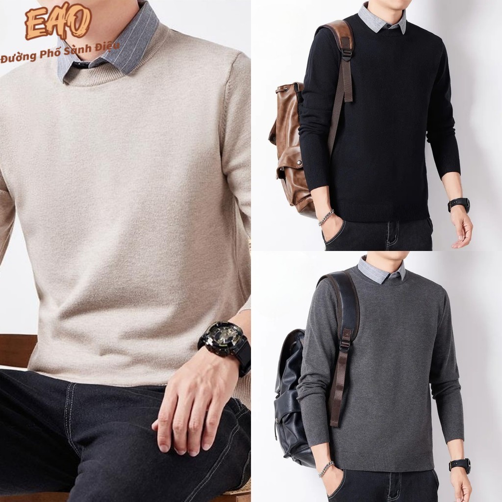 [M-5XL] Áo len Polo dệt kim ấm áp mùa đông dành cho nam Áo dài tay thông thường cỡ lớn Màu đen xám t