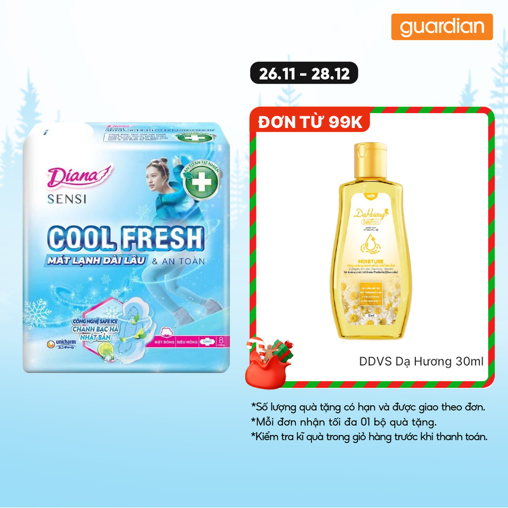 Băng Vệ Sinh Sensi Cool Fresh Siêu Mỏng Cánh Mát Lạnh Diana 8 Miếng 23cm