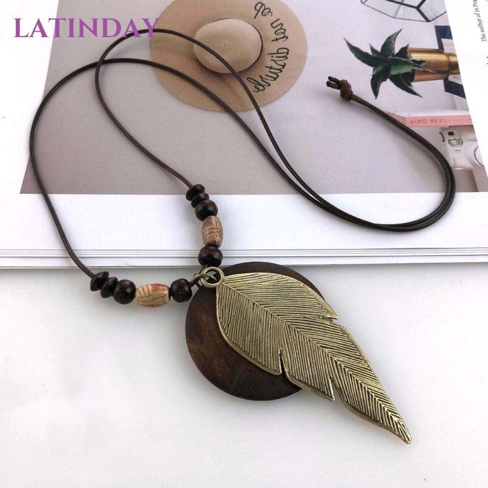 Vòng cổ dây chuyền gỗ LATINDAY và da, style boho cổ điển cho nam