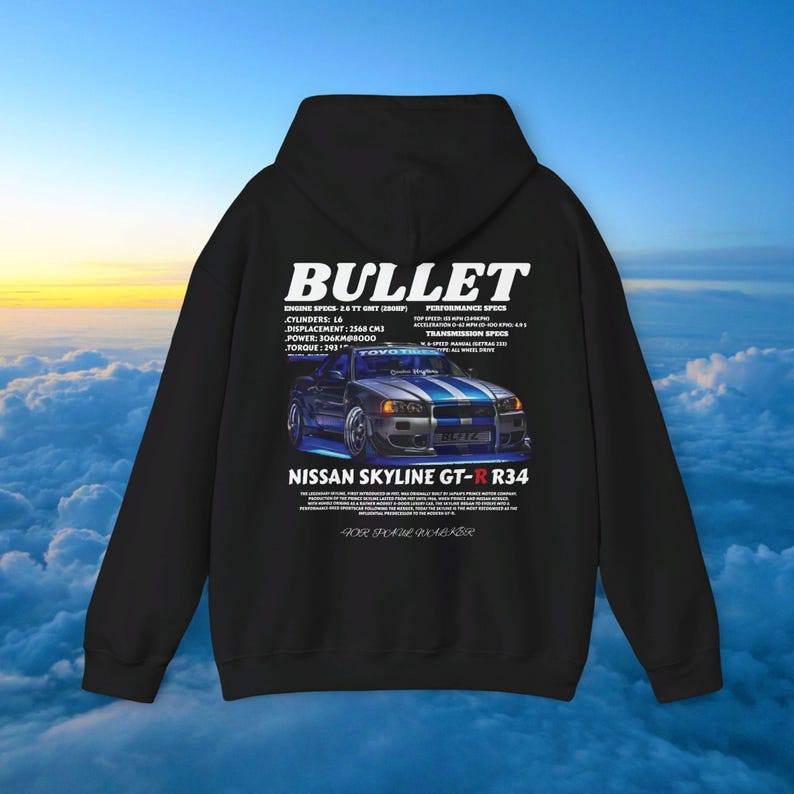 Áo hoodie nam nữ thiết kế Nissan GTR R34 Skyline retro