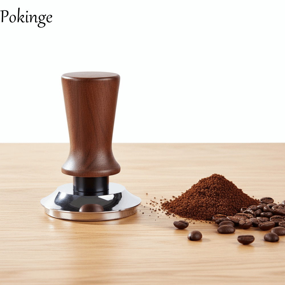 Kẹp cà phê POKINGE, Thiết kế lò xo Máy san phẳng cà phê tự phục hồi, Tay cầm bằng gỗ chuyên nghiệp Đ