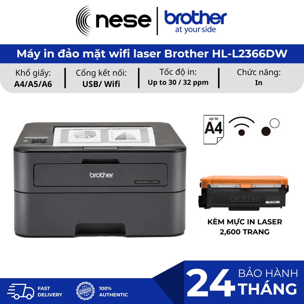 Máy in đảo mặt wifi laser đơn sắc Brother HL-L2366DW