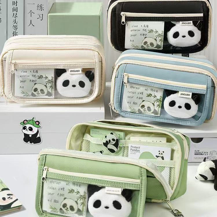 TQ~9Flip-top panda pencil case for junior high school girls, high-looking pencil box for boys, cute 
