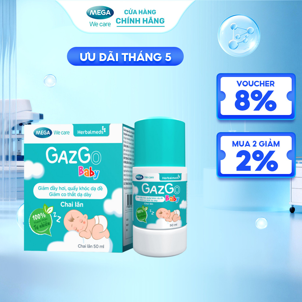 Chai lăn giúp giảm đầy hơi, quấy khóc dạ đề cho trẻ sơ sinh Mega We Care Gazgo Baby (50ml)