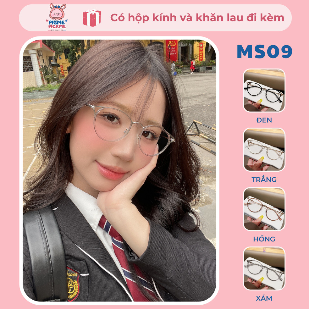 Gọng kính cận nữ mắt tròn chất liệu nhựa lõi kim loại xinh xắn, dễ đeo MS09