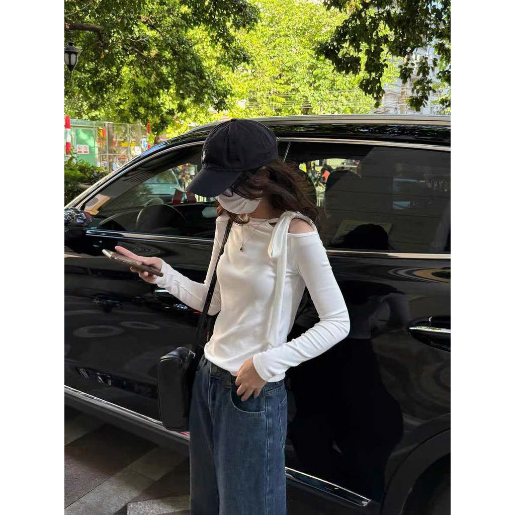 T602 Áo Giữ Nhiệt Lông Thỏ Trễ Vai Thiết Kế Nơ Cách Điệu - T2 Fashion | BigBuy360 - bigbuy360.vn