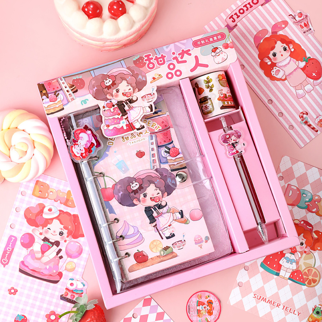 Sổ Tay Bộ Hộp Quà Tặng Cô Gái Dễ Thương Trái Tim Sổ Tay Lá Rời Đường Ngang Checkered Notebook Miếng 