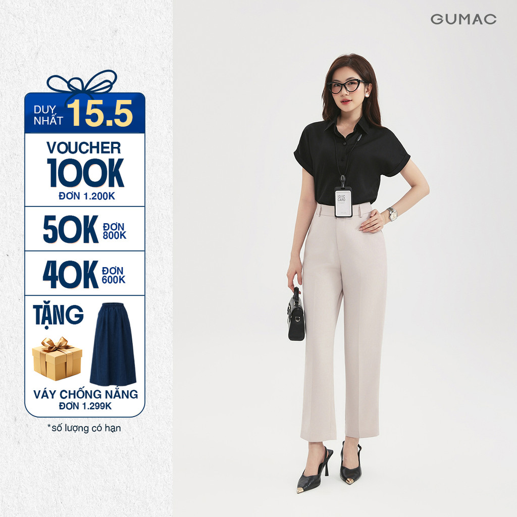 [Size XS - XXXL] Quần tây nữ ống đứng GUMAC dài 91cm công sở baggy khuy nút vàng chất liệu tuyết mưa
