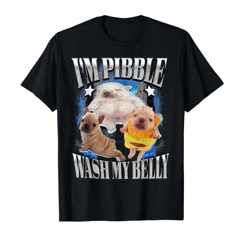 "Silly Meme Pibble Meme" Áo thun "My Belly Clean My Belly" Họa tiết ngắn tay dành cho nữ Gra
