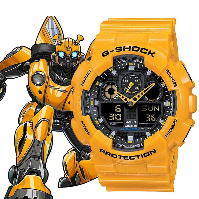 Đồng hồ thể thao nam JOCELLEN 100% Ori Japan Made GA100 Bumblebee Hiển thị thời gian kép Bộ & túi