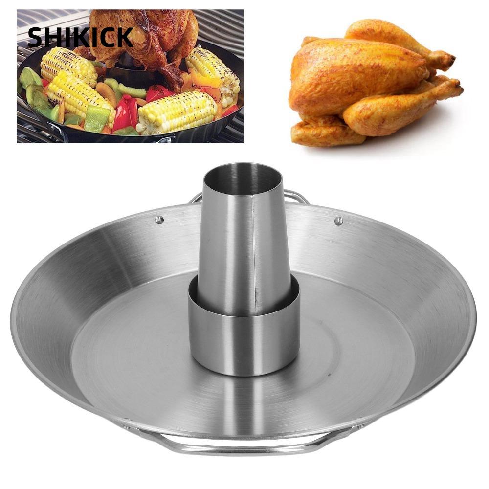 SHIKICK Beer Can Chicken Roaster Rack, Chảo nướng BBQ bằng thép không gỉ lớn, Đế nướng dọc bằng bạc 