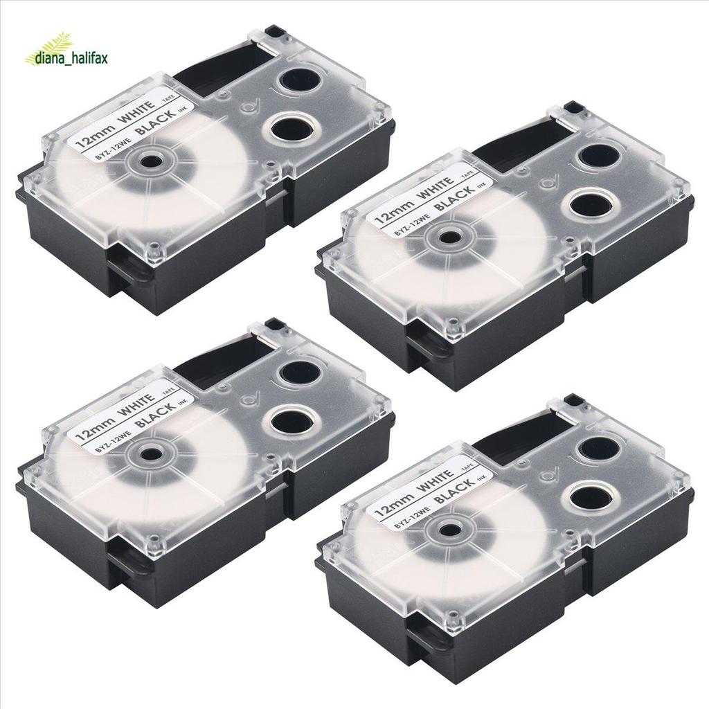 4 Gói 12mm Đen trên Nhãn Trắng Máy Làm Nhãn Băng Tương Thích Với KL1500 KL2000 KL7000 KL7200 -100 KL