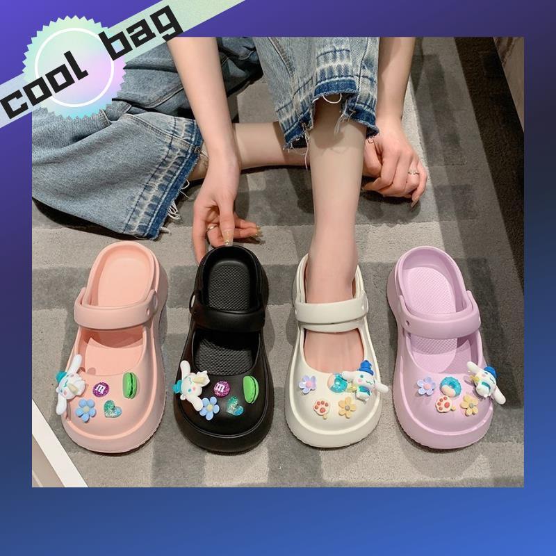 FB4 Cool bagSteping shit Sense gói đầu nửa dép dép nữ dễ thương đế dày chống trượt hoạt hình lỗ giày