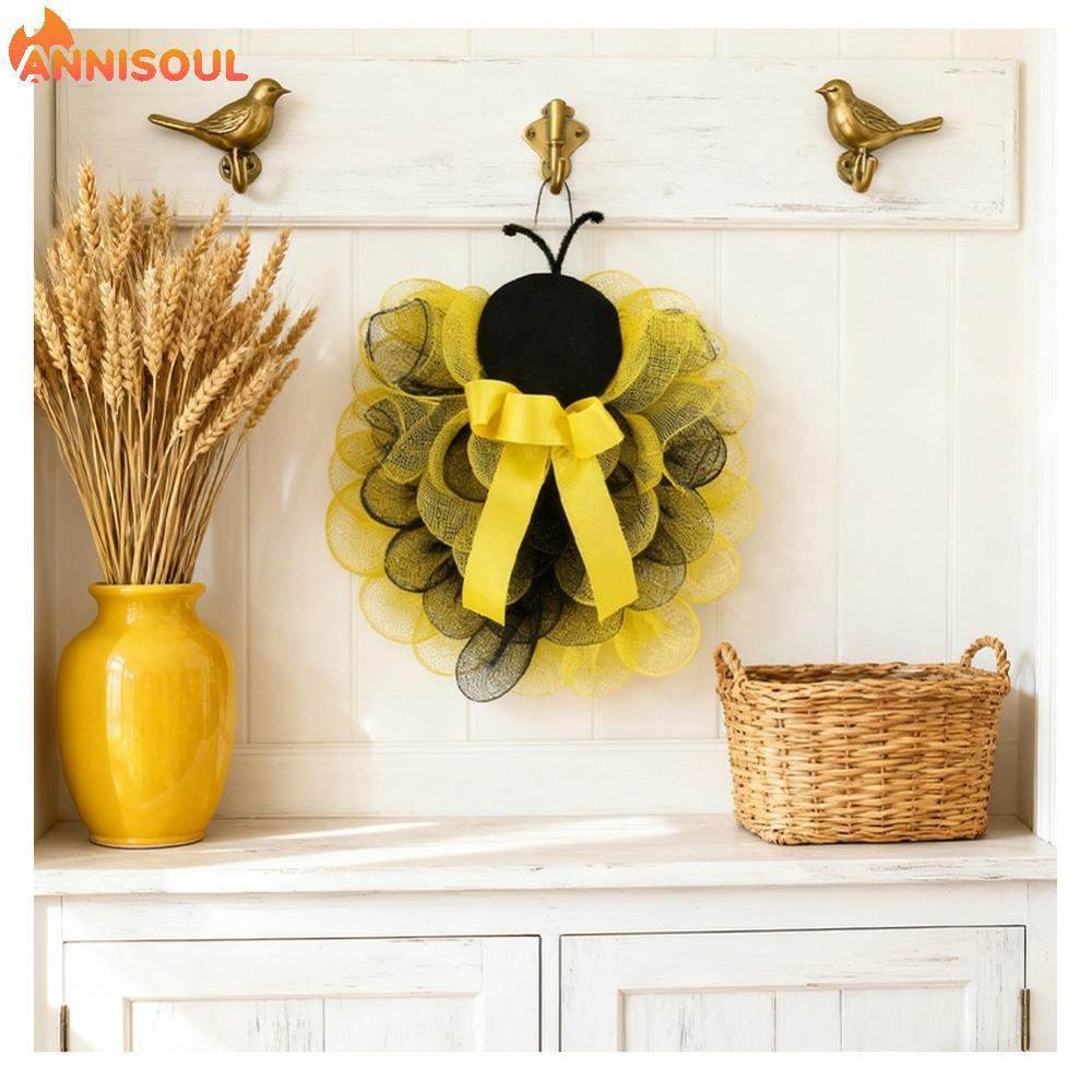 [NISO]Easter Bee Wreath Yellow Mesh Door Hanging Decor for Outdoor Garden Party