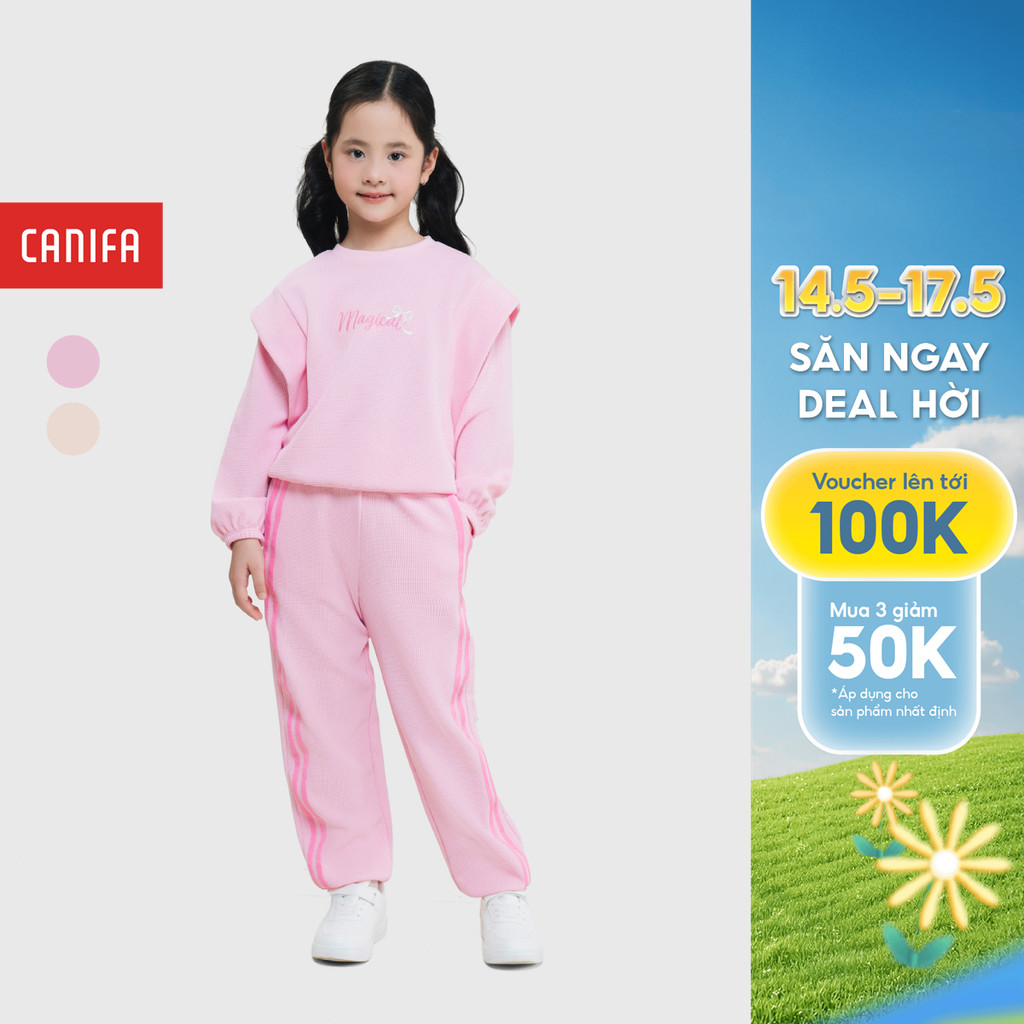 Bộ quần áo bé gái CANIFA dài tay có hình in 1ST25C001